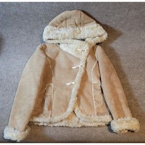 Xhilaration Womens Coat Faux Suede Faux Fur Small Brown Pockets Hooded Warm Soft